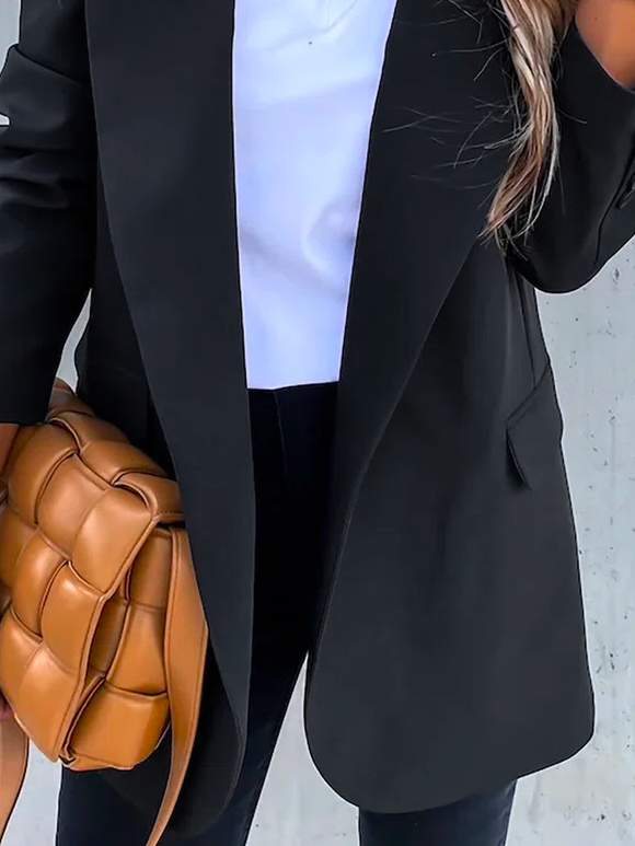 Casual Plain Autumn Natural Micro-Elasticity Daily Long sleeve Lapel Collar H-Line Blazer for Women