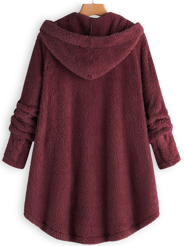 zolucky Cozy Fleece Hooded Sherpa Coat Symmetrical Button Teddy Bear Coat