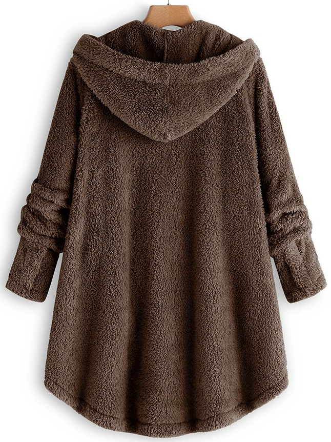 zolucky Cozy Fleece Hooded Sherpa Coat Symmetrical Button Teddy Bear Coat