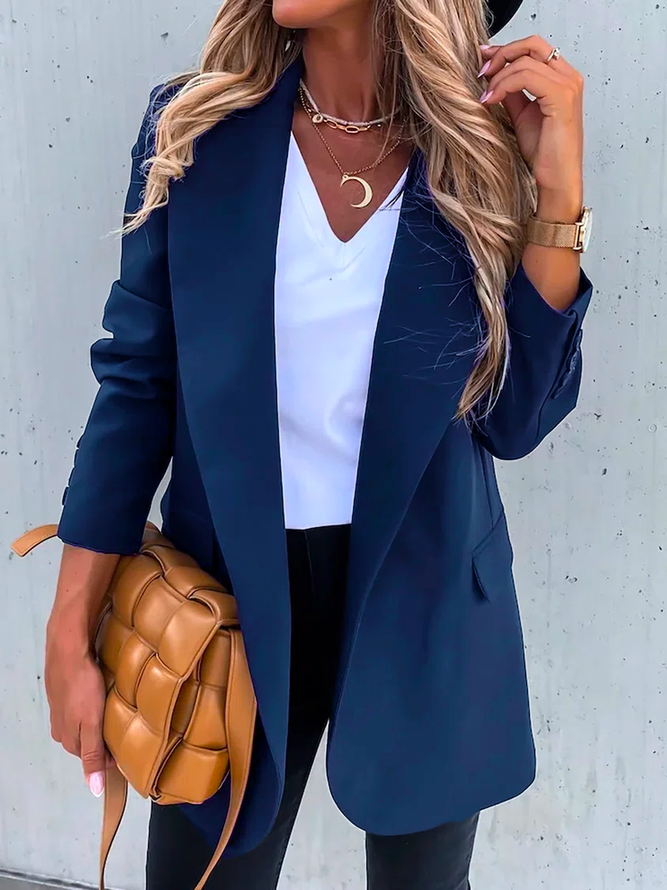 Casual Plain Autumn Natural Micro-Elasticity Daily Long sleeve Lapel Collar H-Line Blazer for Women