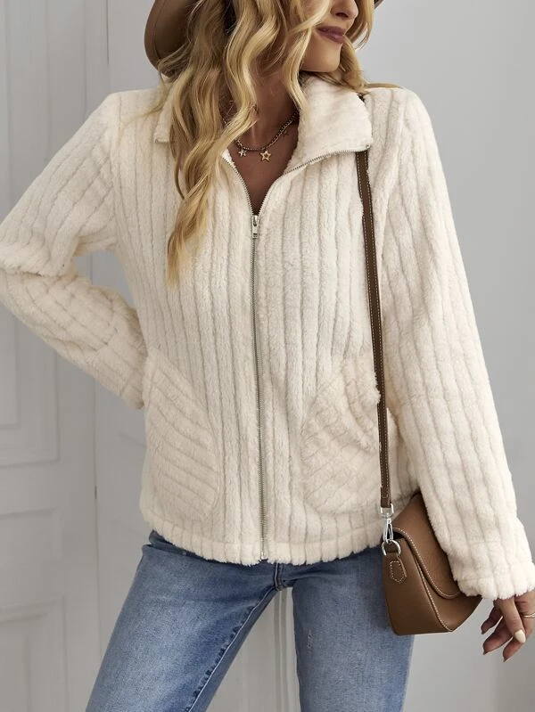 Regular Fit Casual Fluff/Granular Fleece Fabric Teddy Jacket