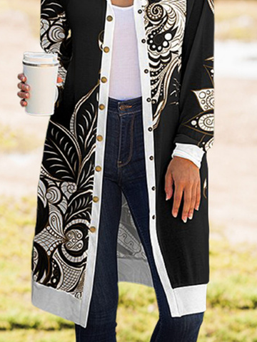 Paisley Hoodie Long Sleeve Buttoned Casual Coat