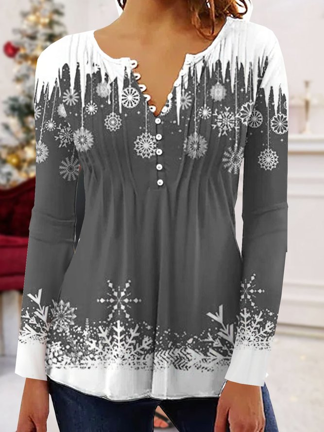 Christmas Printed Jersey Casual Long Sleeve TUNIC Top Xmas Top
