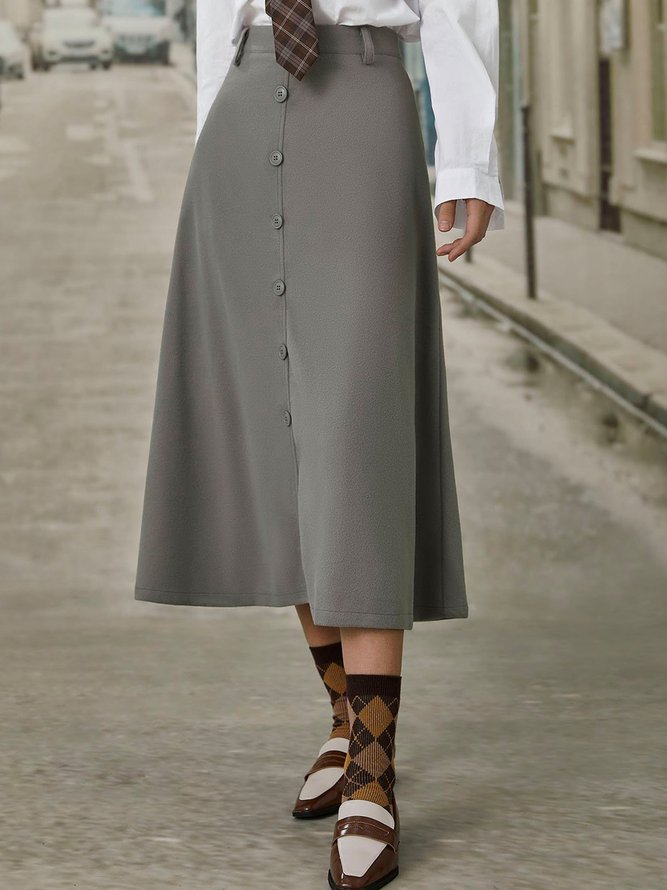 Gray Vintage Casual Buttoned A-Line Skirt
