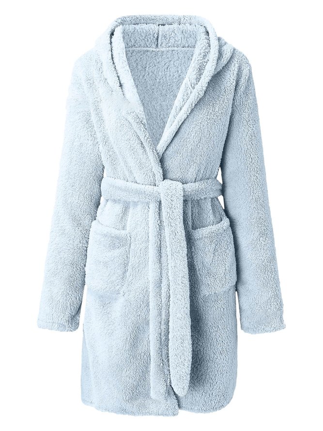 Plush Pajamas Solid Color Hooded Home Clothes Warm Robes