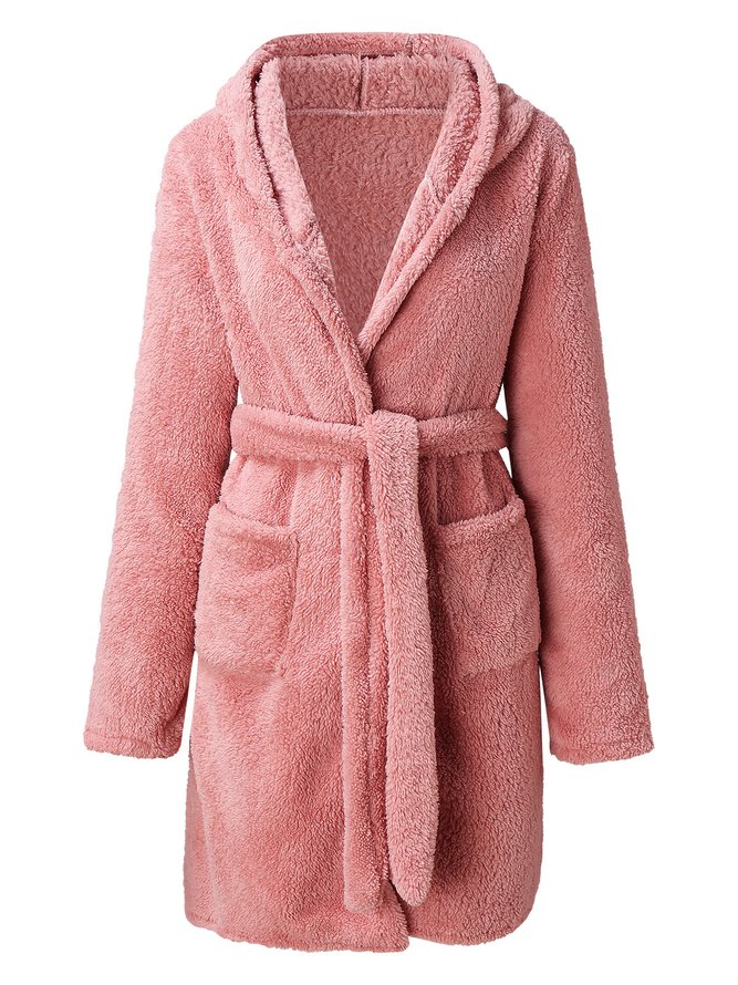 Plush Pajamas Solid Color Hooded Home Clothes Warm Robes
