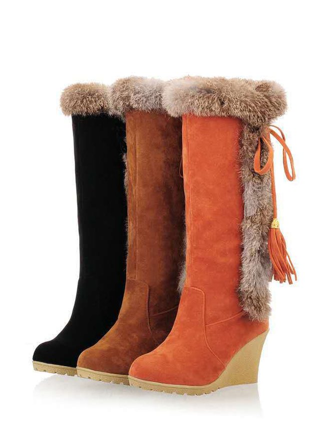 Vintage Fringe Plush Warm Snow Boots