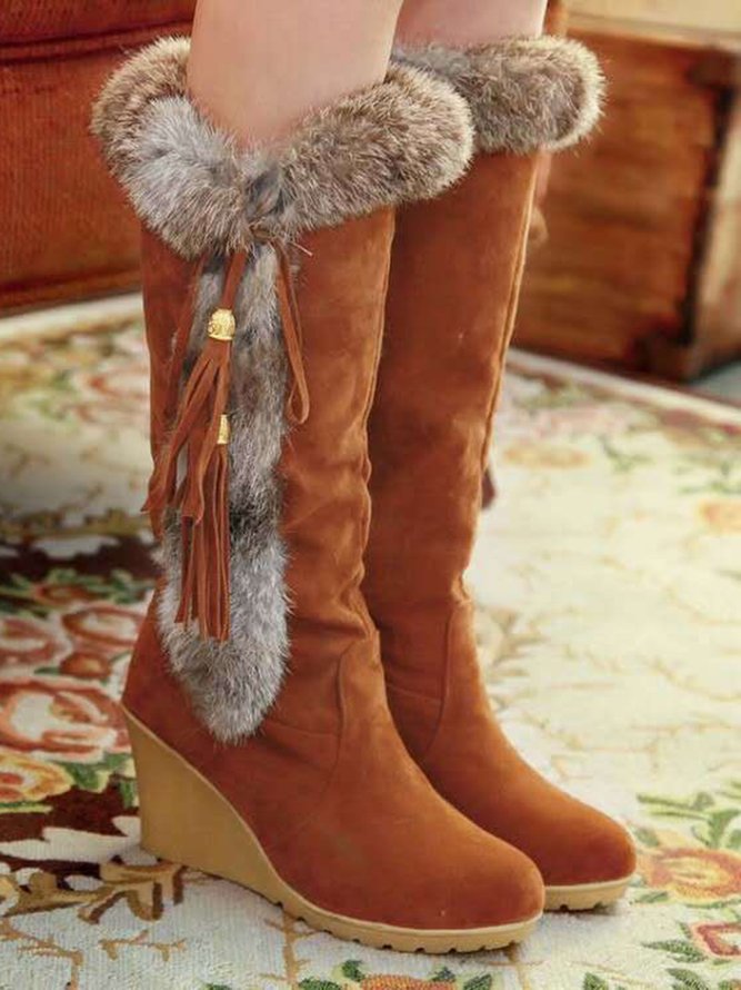 Vintage Fringe Plush Warm Snow Boots