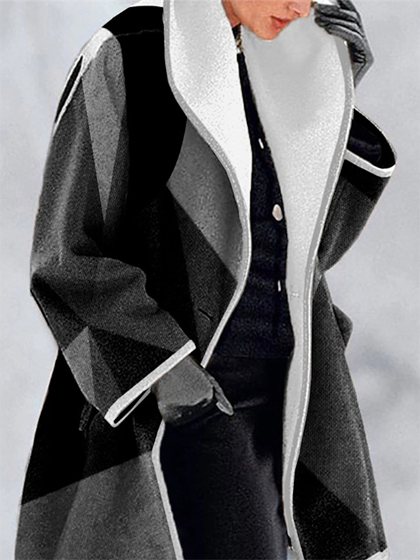 Shawl Collar Color Block Casual Overcoat