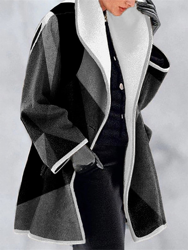 Shawl Collar Color Block Casual Overcoat