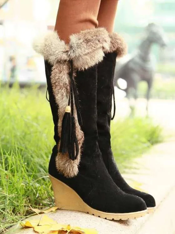 Vintage Fringe Plush Warm Snow Boots