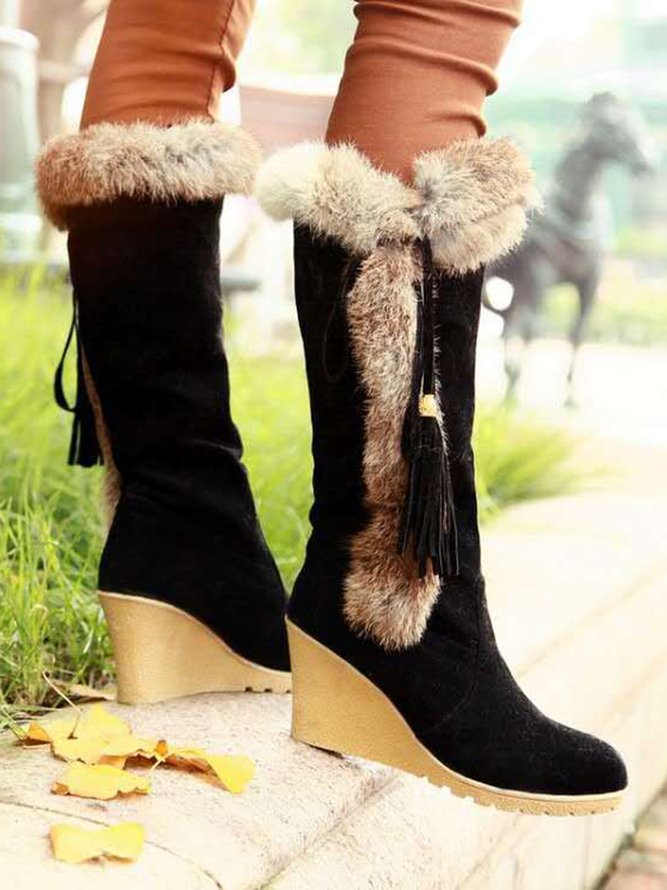 Vintage Fringe Plush Warm Snow Boots