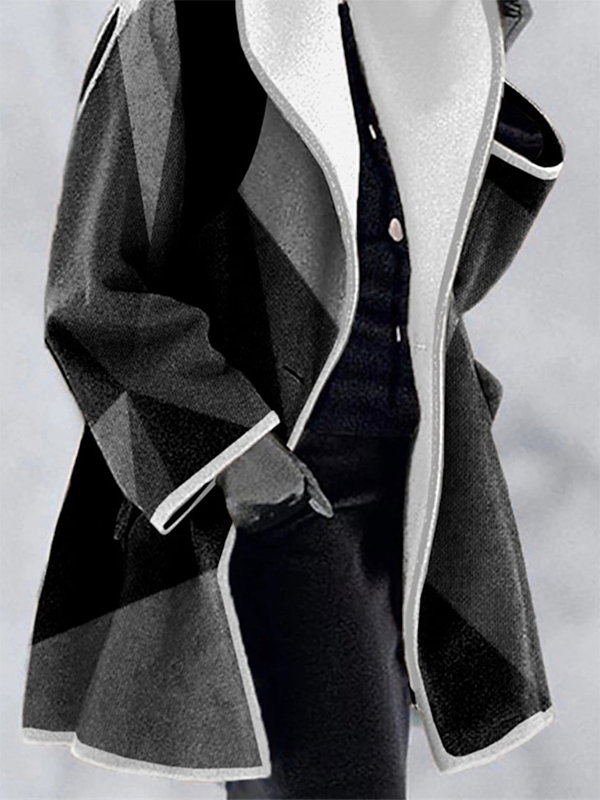 Shawl Collar Color Block Casual Overcoat