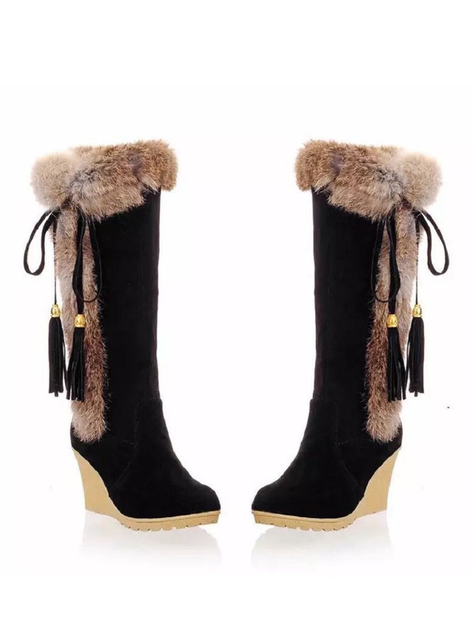 Vintage Fringe Plush Warm Snow Boots