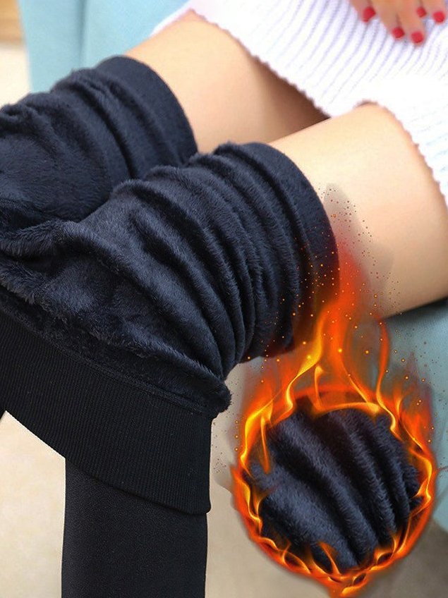 Casual Plain Warm Tights Autumn Winter High Stretch Fleece Socks