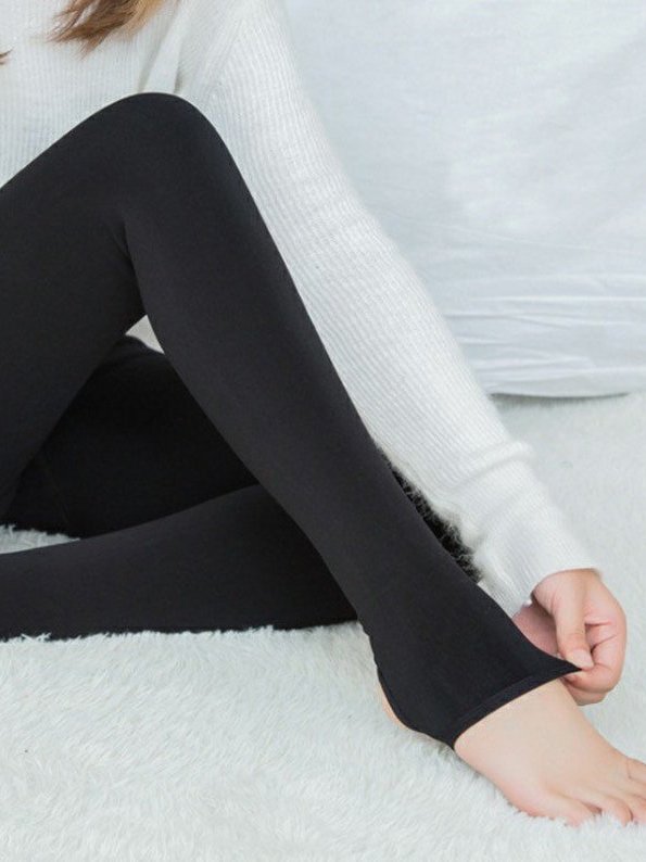 Casual Plain Warm Tights Autumn Winter High Stretch Fleece Socks