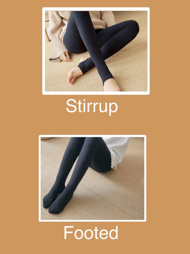 Casual Plain Warm Tights Autumn Winter High Stretch Fleece Socks