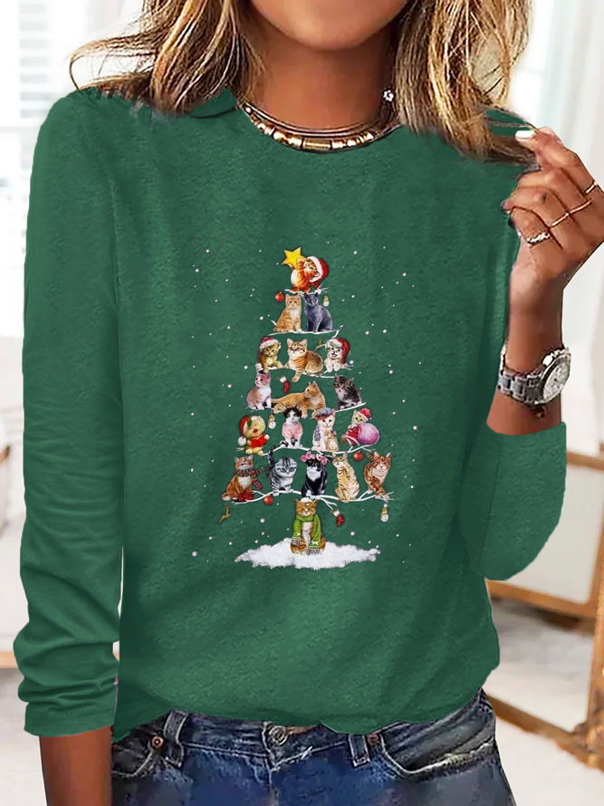 Christmas Tree Printed Casual T-Shirt Xmas T-shirt