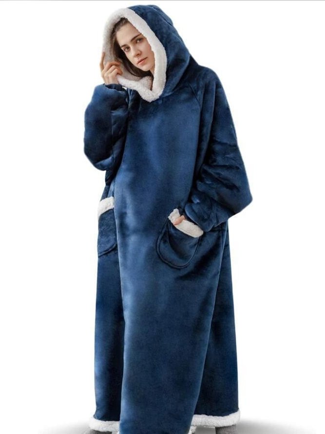 Warm Flannel Hooded Long Nightgown Men's and Women's Lazy Blanket