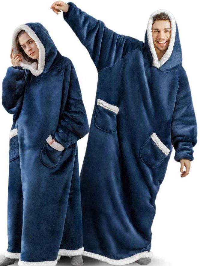Warm Flannel Hooded Long Nightgown Men's and Women's Lazy Blanket