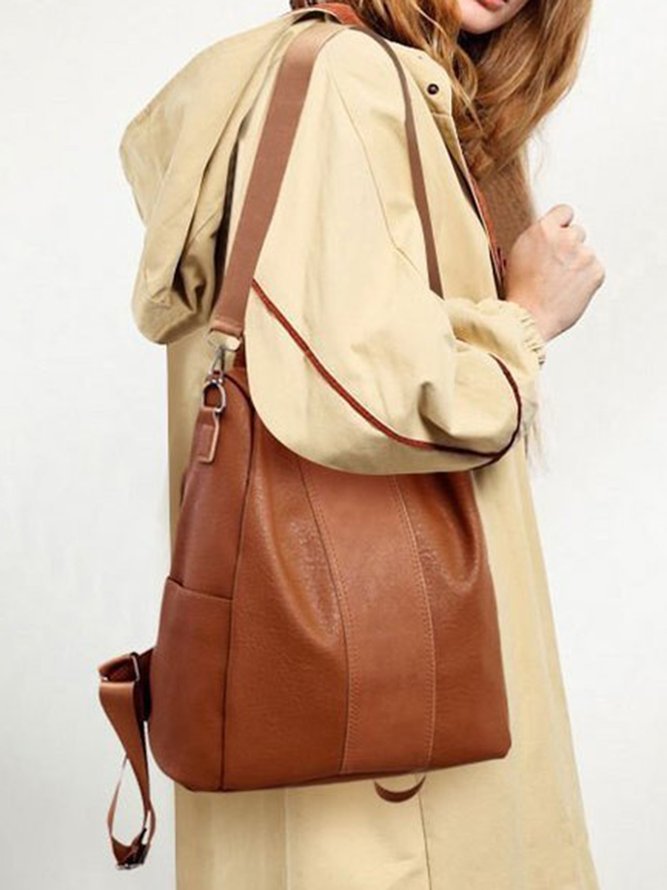 Vintage Soft Leather Zip Backpack Shoulder Bag Organizer