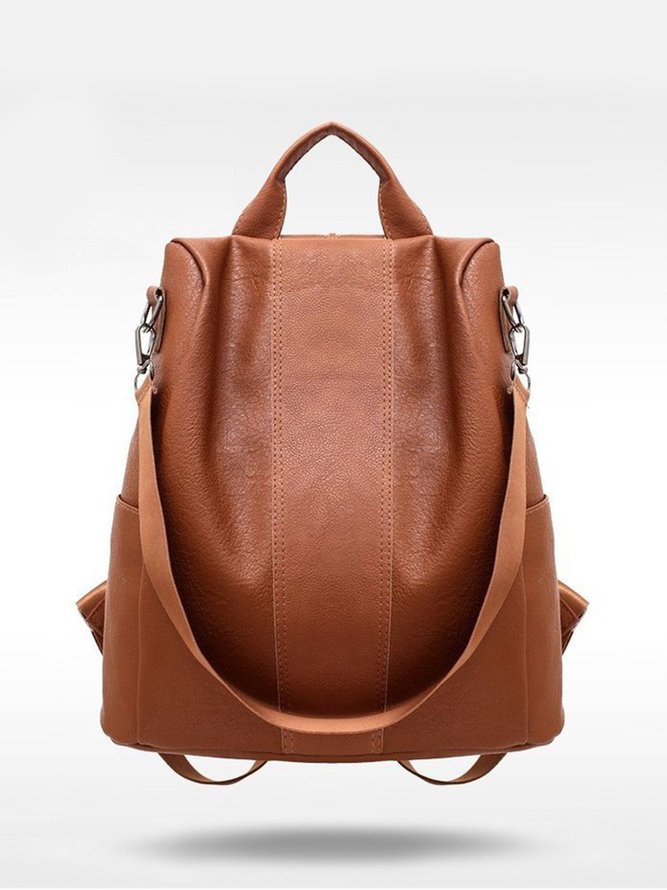 Vintage Soft Leather Zip Backpack Shoulder Bag Organizer