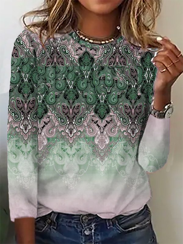 Casual Ethnic Autumn Daily Best Sell Crew Neck Regular H-Line Regular T-shirt for Women