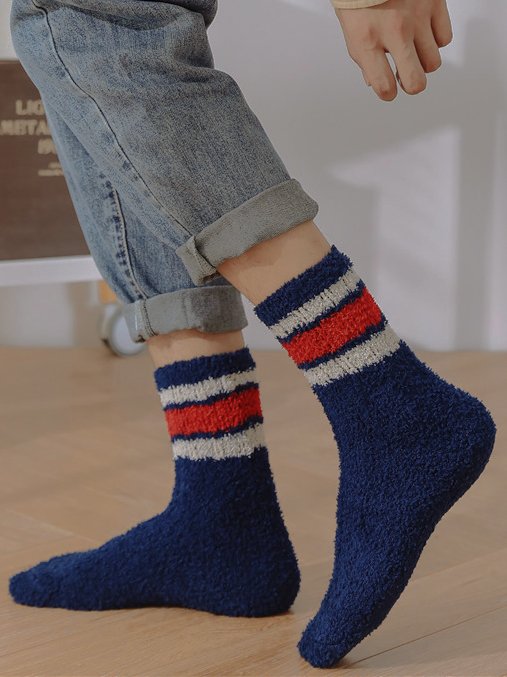 Casual Home Daily Striped Pattern Thickened Flannel Socks Autumn Winter Thickened Accessories
