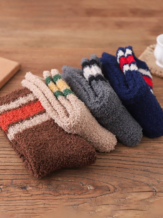 Casual Home Daily Striped Pattern Thickened Flannel Socks Autumn Winter Thickened Accessories