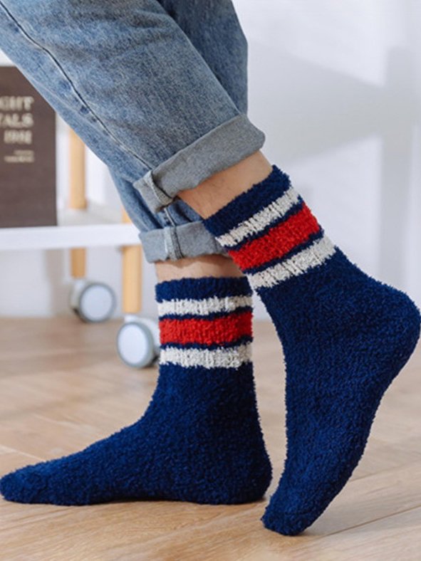 Casual Home Daily Striped Pattern Thickened Flannel Socks Autumn Winter Thickened Accessories