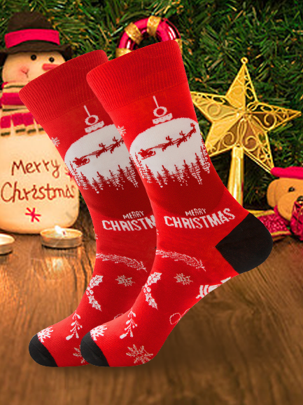 Christmas Cotton Jacquard Santa, Elk, Snowflake Pattern Socks, Festive Matching Red Socks Xmas Socks