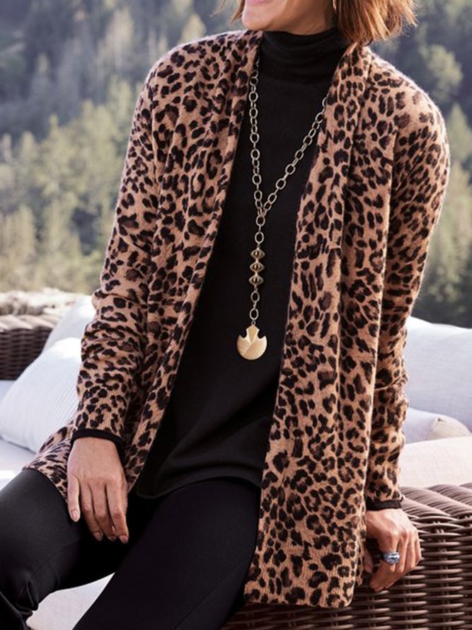 Loose Leopard Casual Other Coat