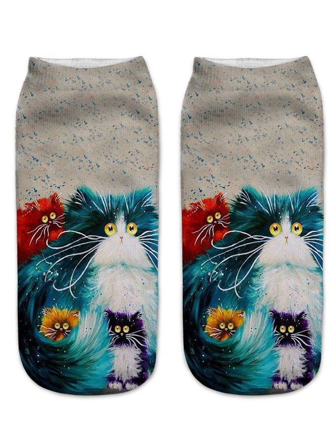 Casual Contrast Color Cat Pattern Socks Set Versatile Everyday Accessories