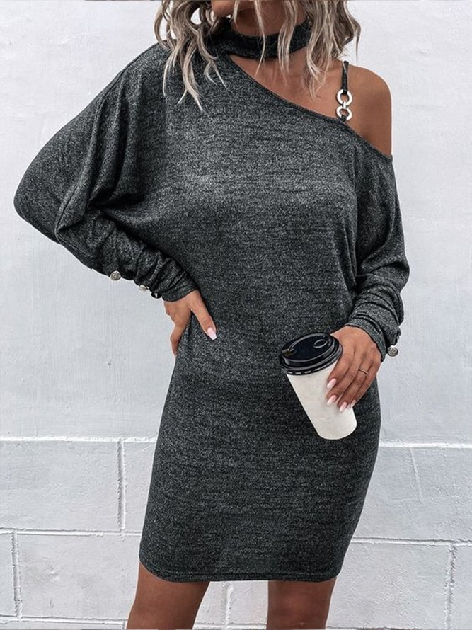Cold Shoulder Jersey Party Long sleeve Tunic Dress