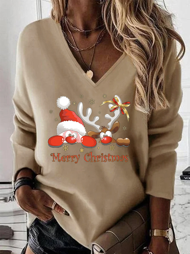 V Neck Christmas Jersey Sweatshirt Xmas Hoodies