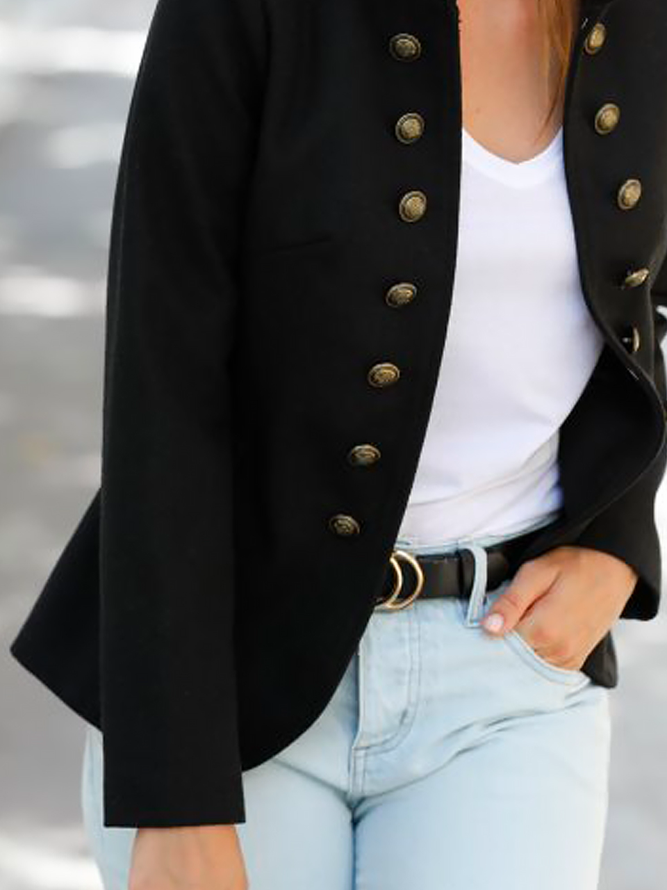 Plain Others Buckle Casual Jacket