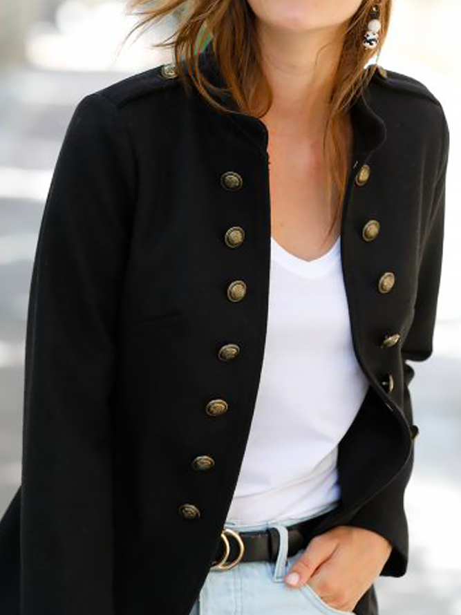 Plain Others Buckle Casual Jacket