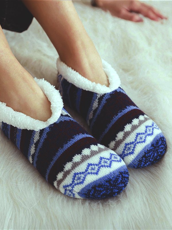 Leisure Home Ethnic Pattern Striped Coral Fleece Floor Socks Autumn Winter Warmth Thickening Accessories