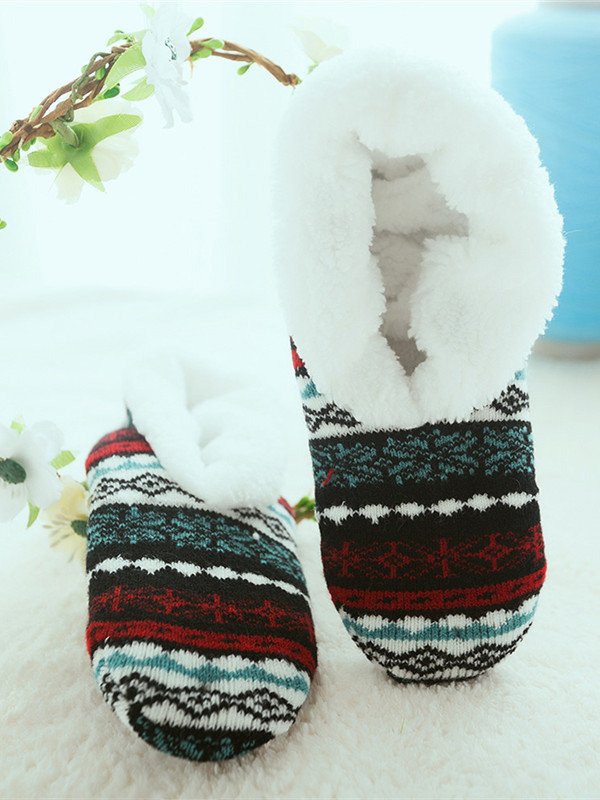 Leisure Home Ethnic Pattern Striped Coral Fleece Floor Socks Autumn Winter Warmth Thickening Accessories