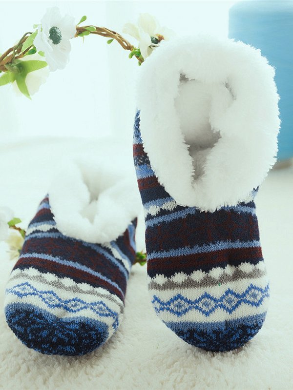 Leisure Home Ethnic Pattern Striped Coral Fleece Floor Socks Autumn Winter Warmth Thickening Accessories