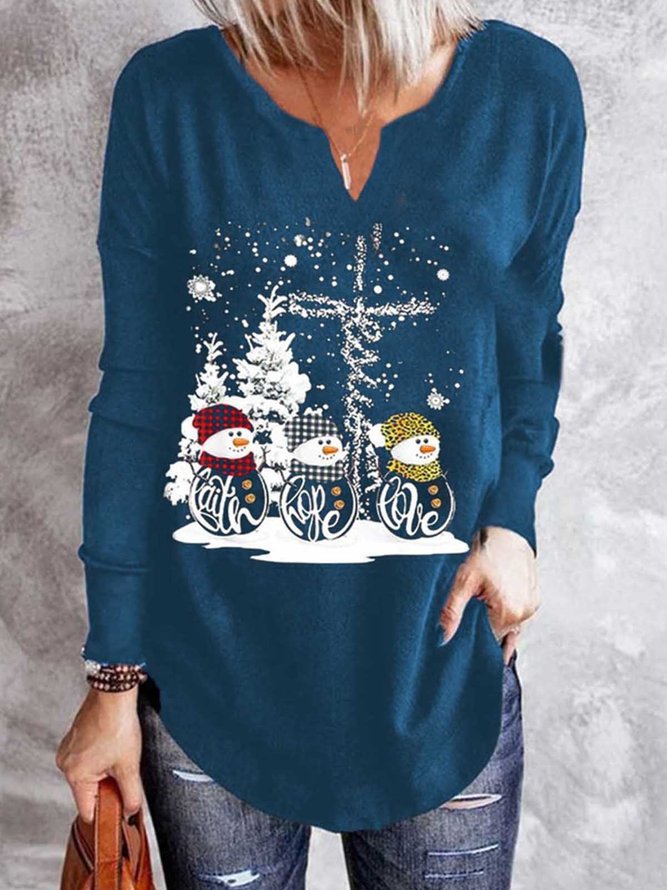 Casual Jersey Christmas Snowman T-Shirt Xmas T-shirt