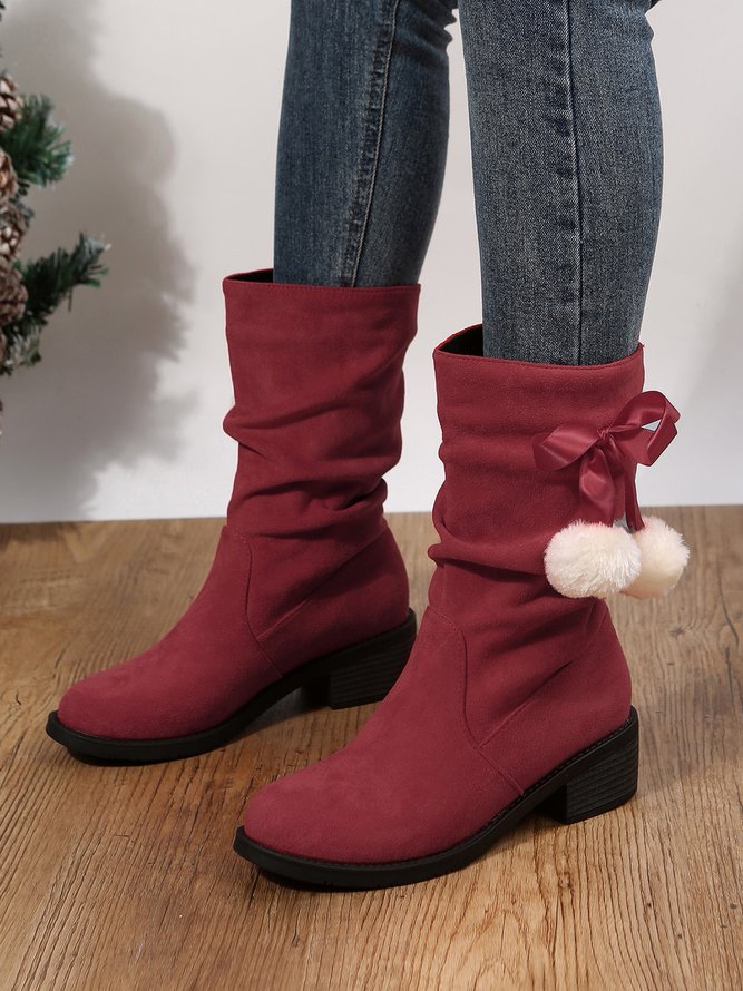 Christmas Pompom Decor  Faux Suede Slouchy Boots Xmas Boots