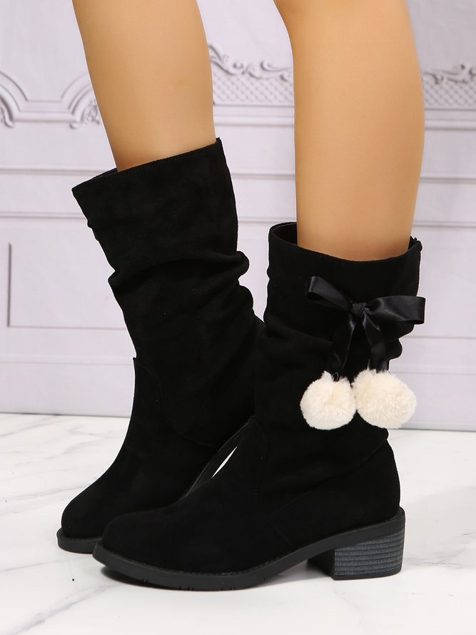 Christmas Pompom Decor  Faux Suede Slouchy Boots Xmas Boots