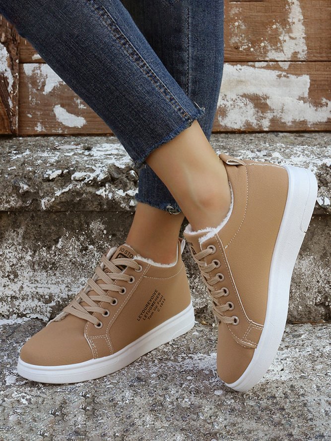 Text-print Warm Lined Lace-Up Sneakers