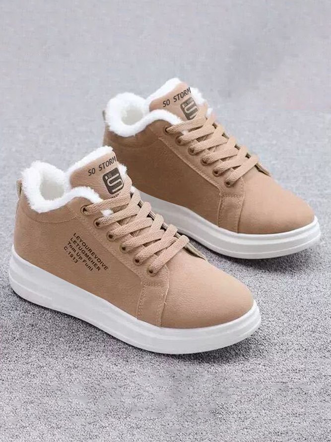 Text-print Warm Lined Lace-Up Sneakers