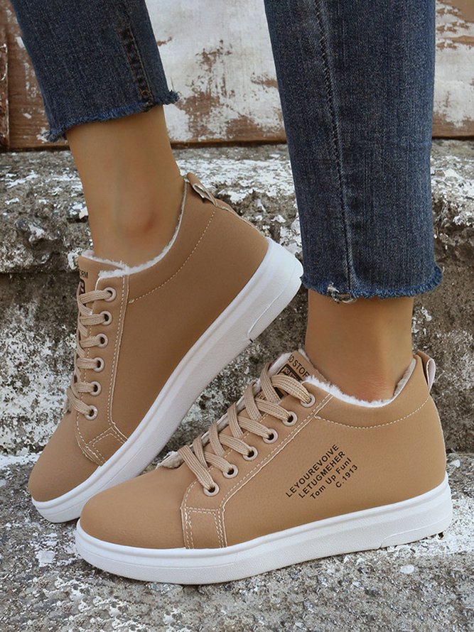 Text-print Warm Lined Lace-Up Sneakers