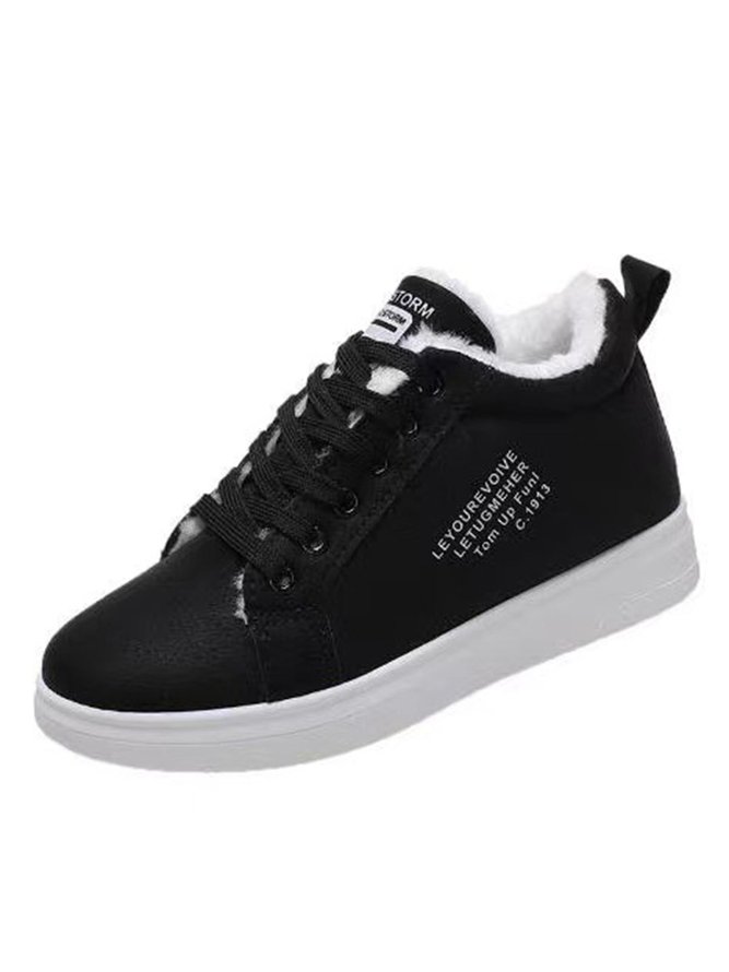 Text-print Warm Lined Lace-Up Sneakers