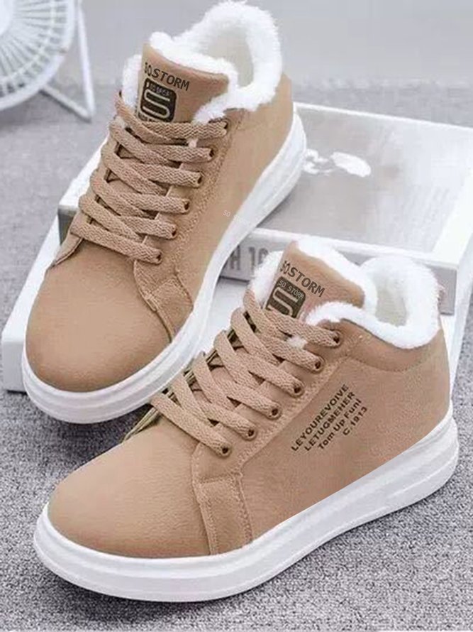 Text-print Warm Lined Lace-Up Sneakers