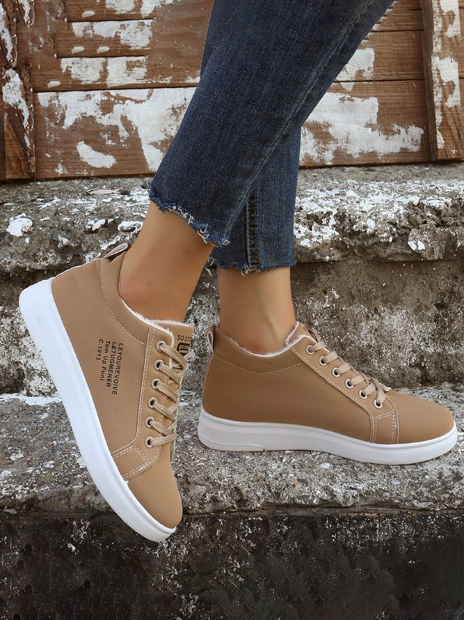 Text-print Warm Lined Lace-Up Sneakers