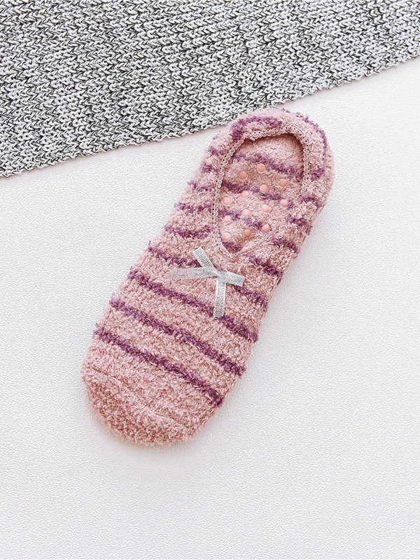 Casual Home Bow Decorative Coral Fleece Floor Socks